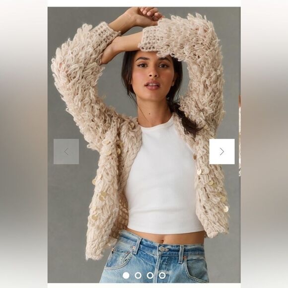 In Things Loop-Crochet Anthropologie Pilcro Cardigan Sweater OS Color:IVORY